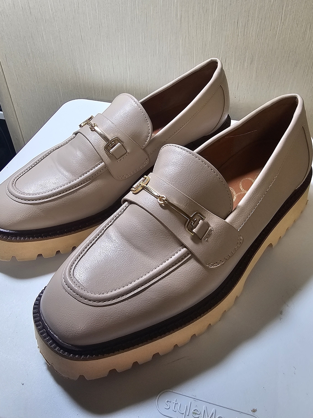 CCOCCI Vegan Leather Lug Sole Loafers Beige Gold Bit Shoes Size 9 - Picture 10 of 11